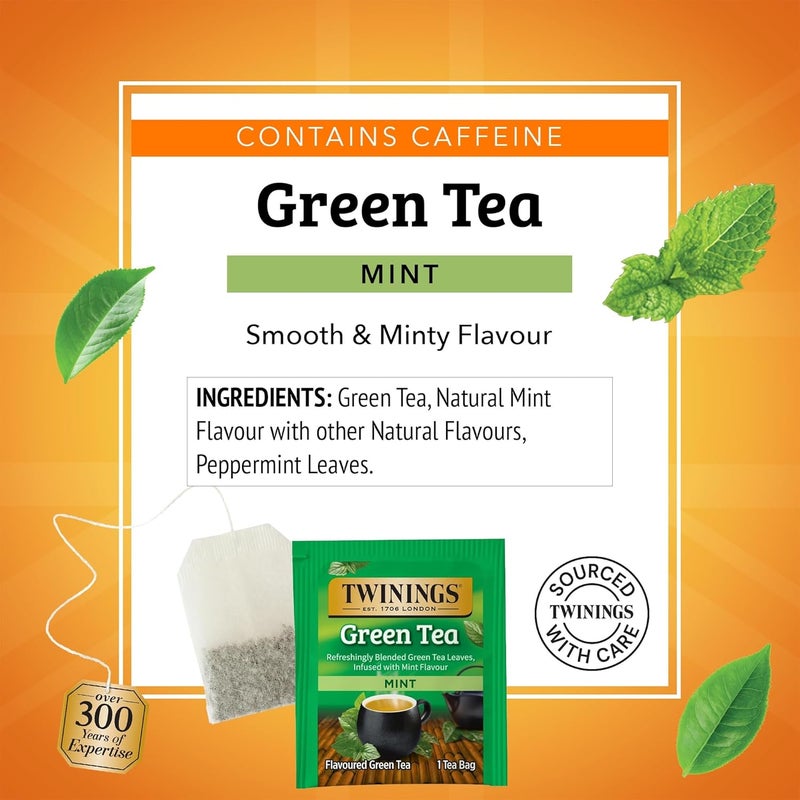 Twinings Mint Green Tea - Refreshingly Blended Green Tea Leaves with Mint Flavor - 20 Tea Bags - Image 4